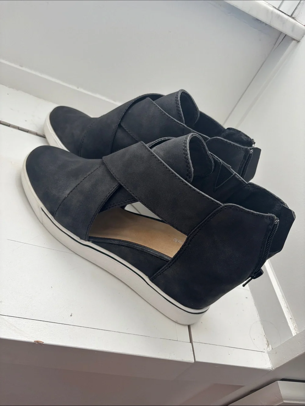 Maurices Black Crisscross Wedge Sneaker with White Sole